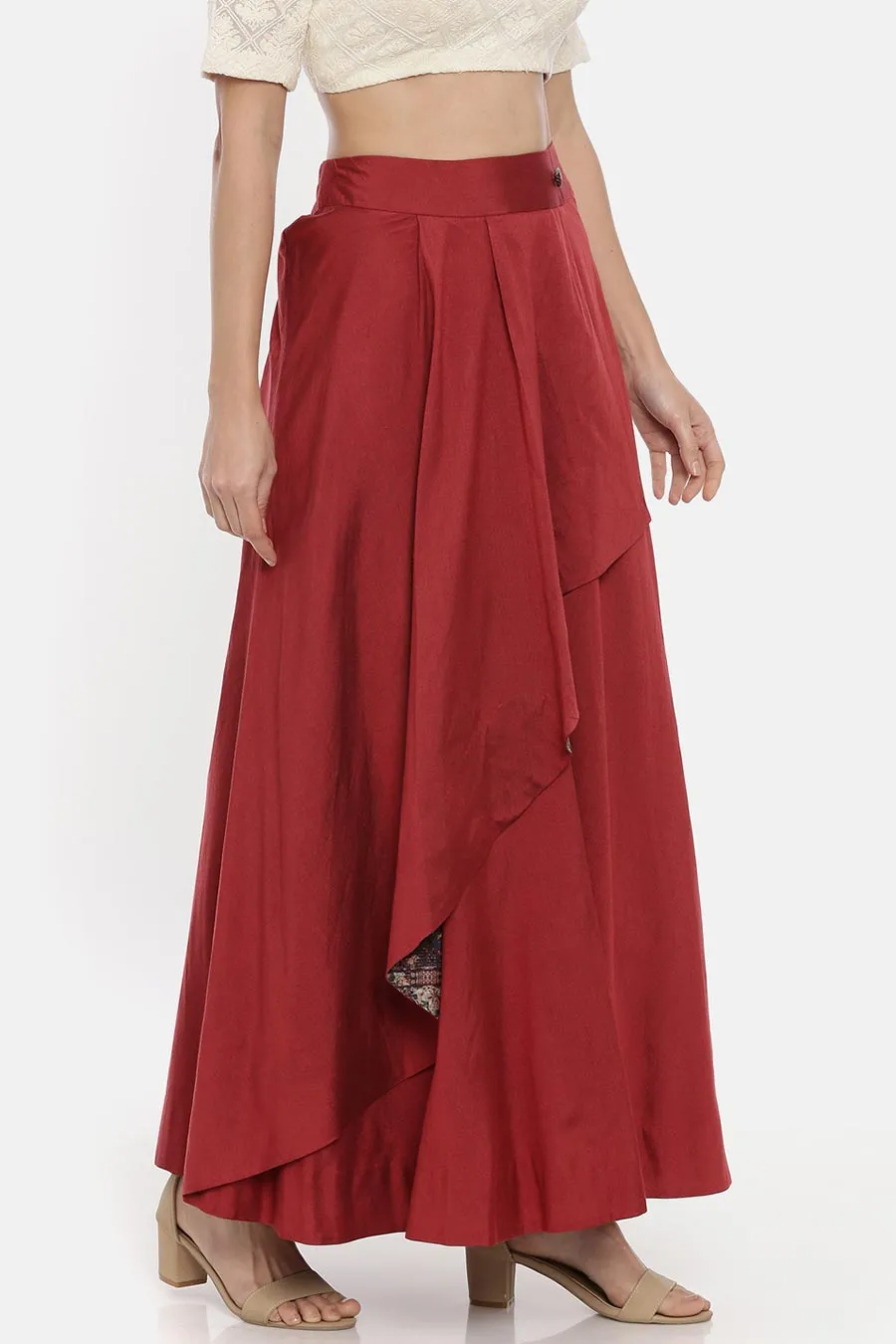 Red Asymmetrical Laytered Wrap Skirt