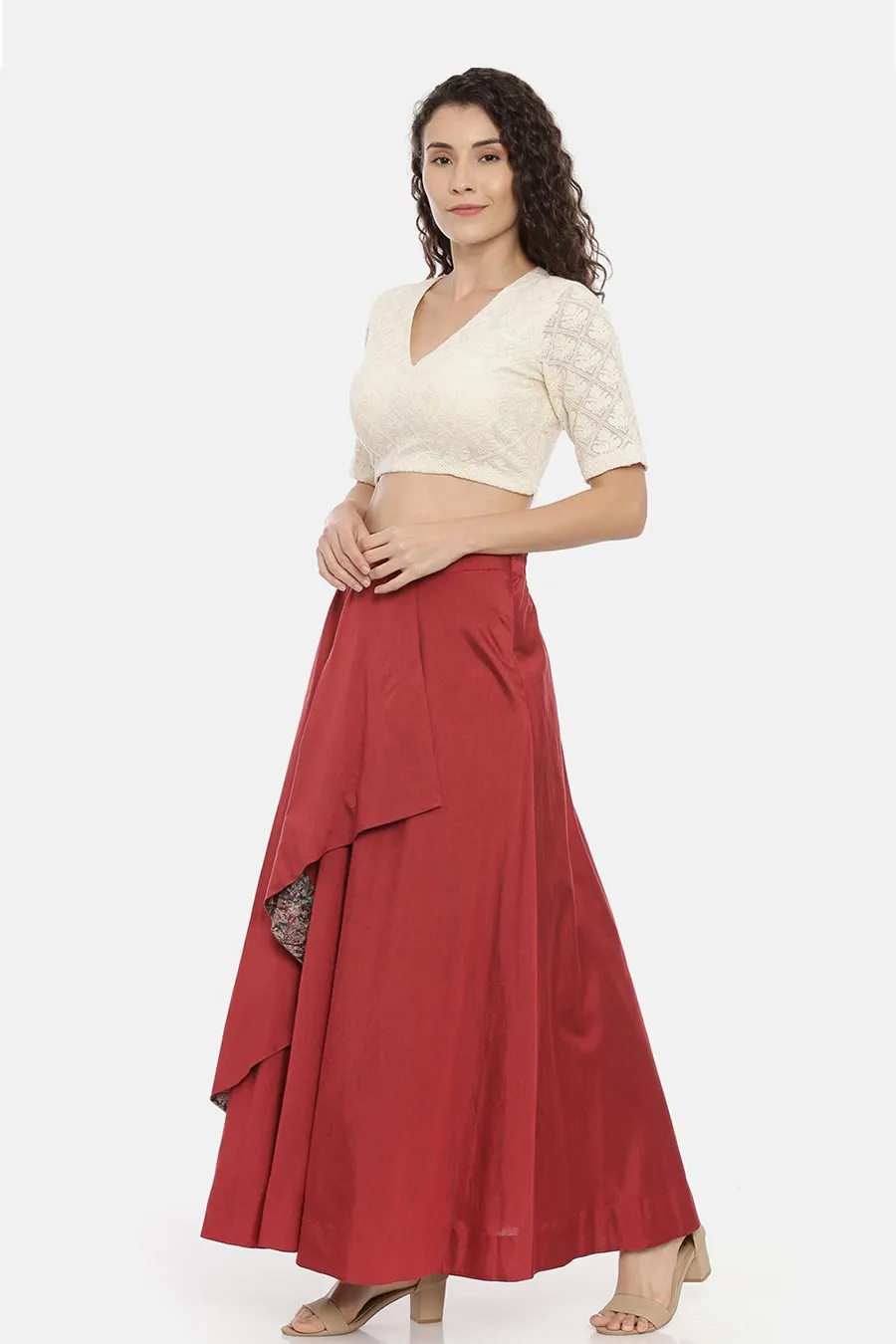 Red Asymmetrical Laytered Wrap Skirt