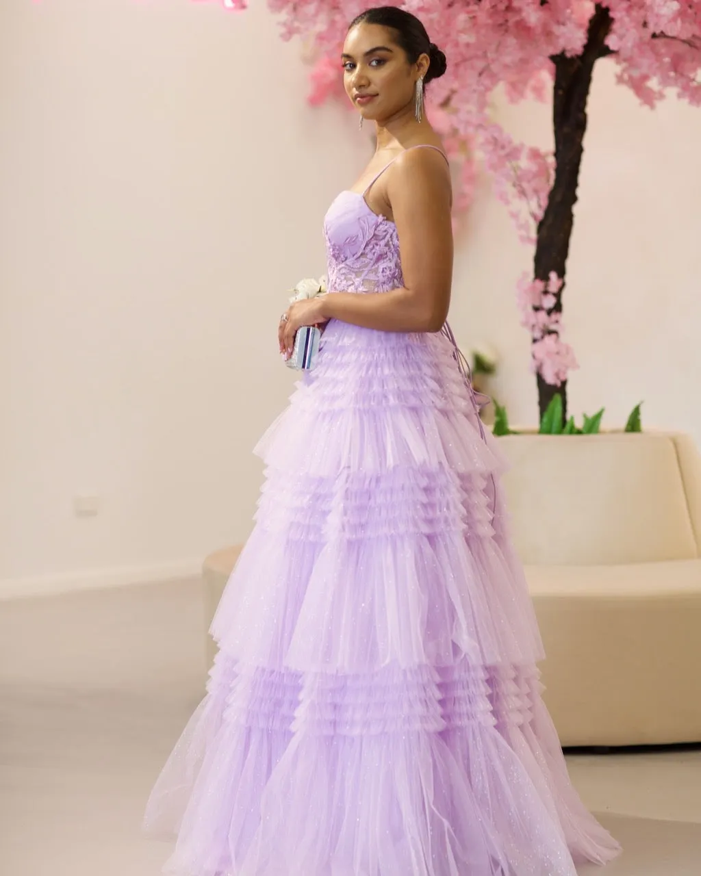 Rosamund Layered Tulle Gown - Lilac