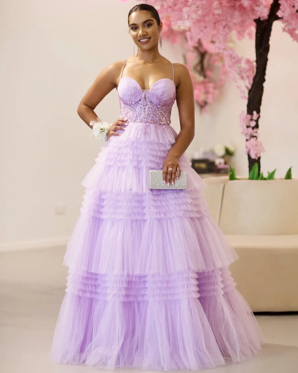 Rosamund Layered Tulle Gown - Lilac