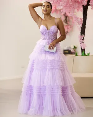 Rosamund Layered Tulle Gown - Lilac