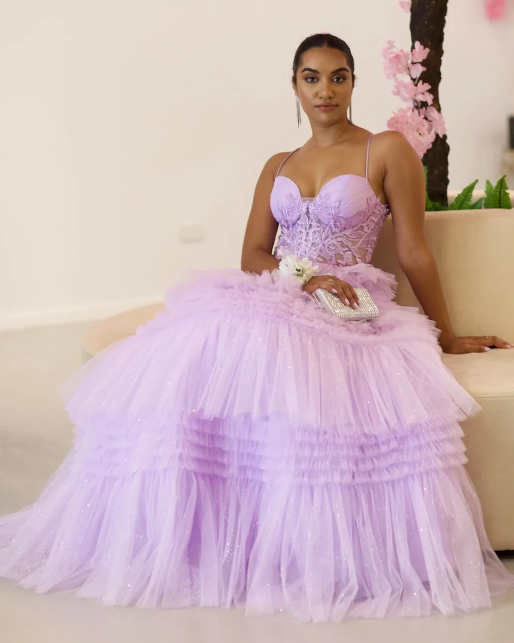 Rosamund Layered Tulle Gown - Lilac