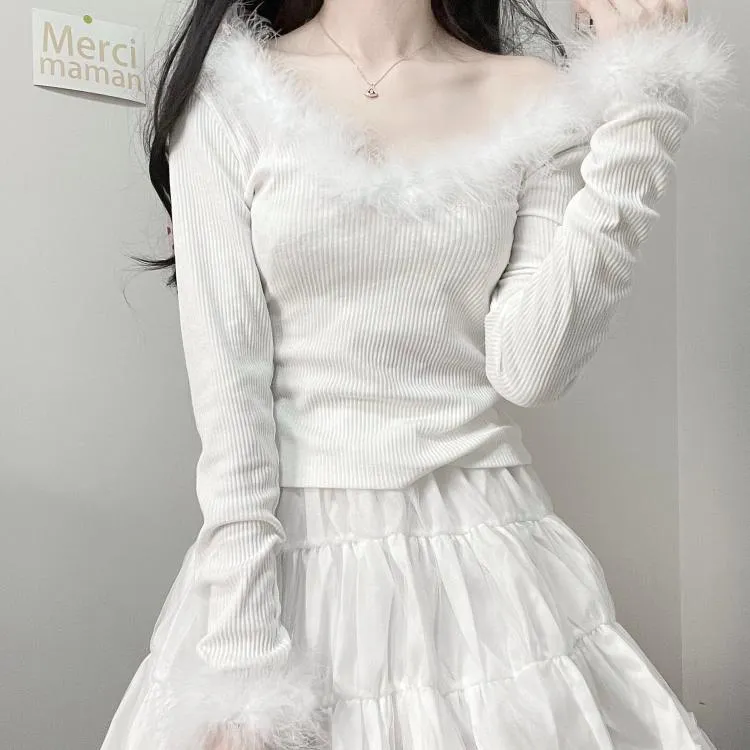 Sexy white fur coat   short skirt PL51727
