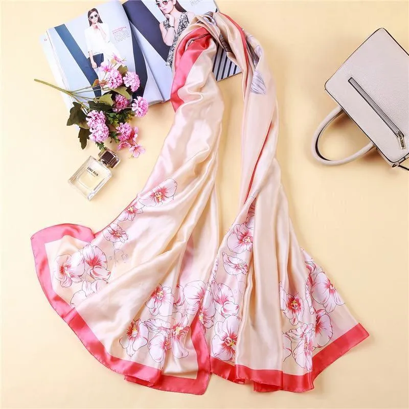 Shawls and Wrap Long Print  Silk Scarf