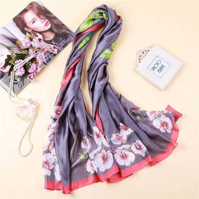 Shawls and Wrap Long Print  Silk Scarf