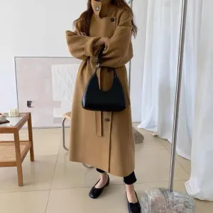 Side Button-Up Belted 100% Wool Coat