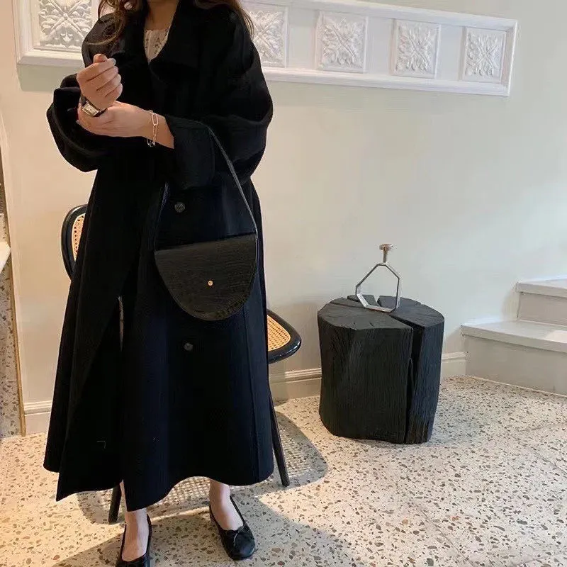 Side Button-Up Belted 100% Wool Coat