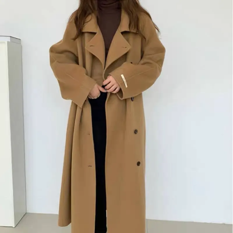 Side Button-Up Belted 100% Wool Coat