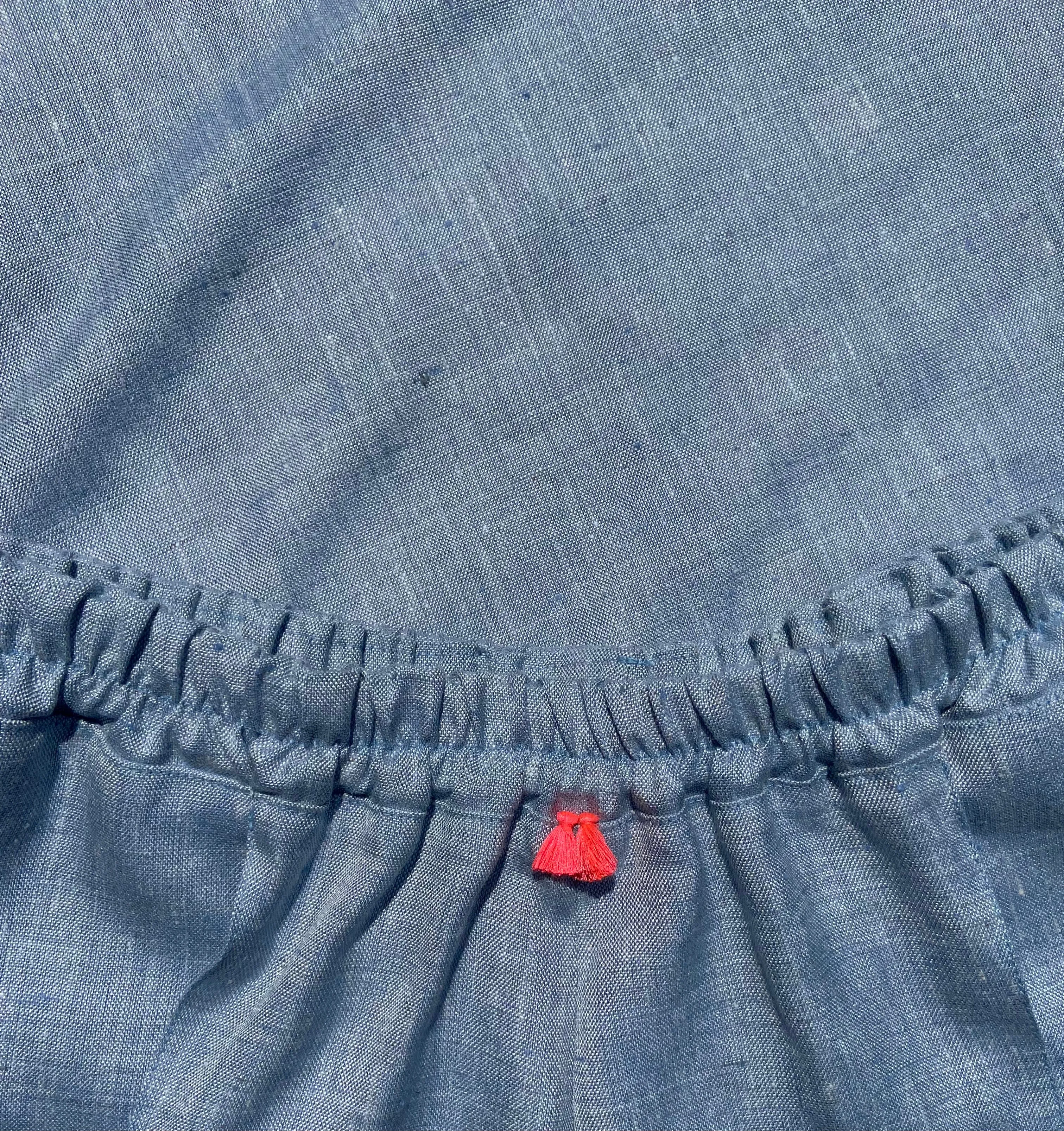 Silky Blue Linen High Waisted Shorts with Hand Embroidered Sailboat Detail