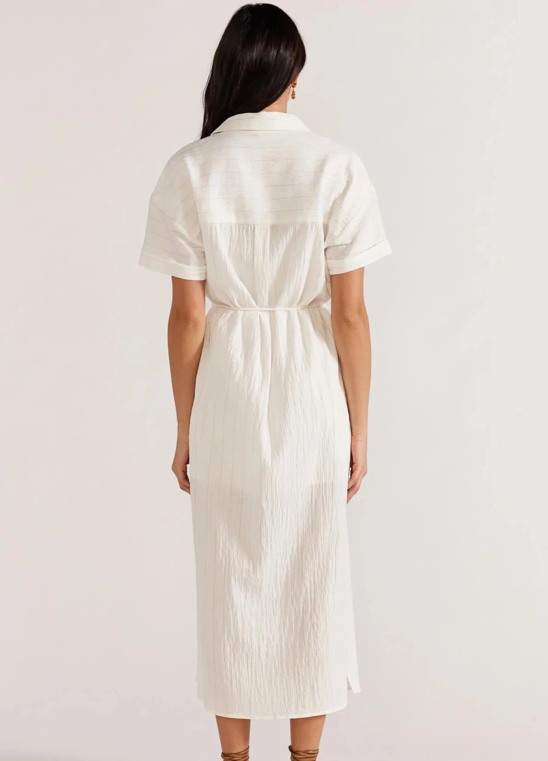 Staple the Label - Short Sleeve Maya Shirt Dress - White/Beige