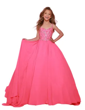 Sugar Kayne C368 Chiffon Cape Girls Pageant Dress Crystal Sequin Bodice Ballgown Teen