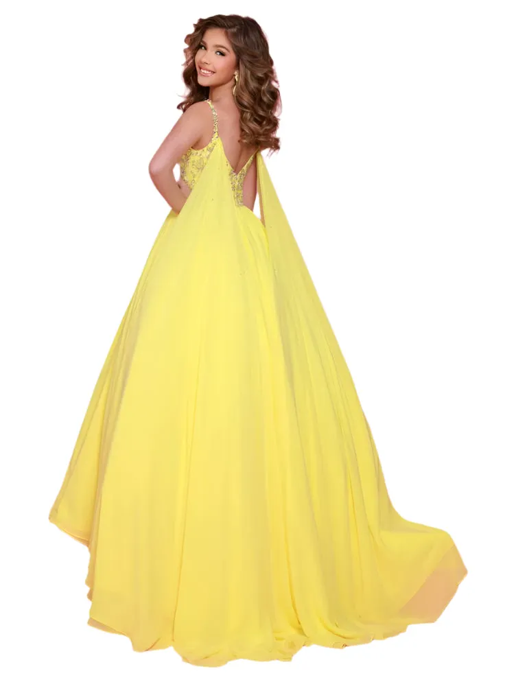 Sugar Kayne C368 Chiffon Cape Girls Pageant Dress Crystal Sequin Bodice Ballgown Teen