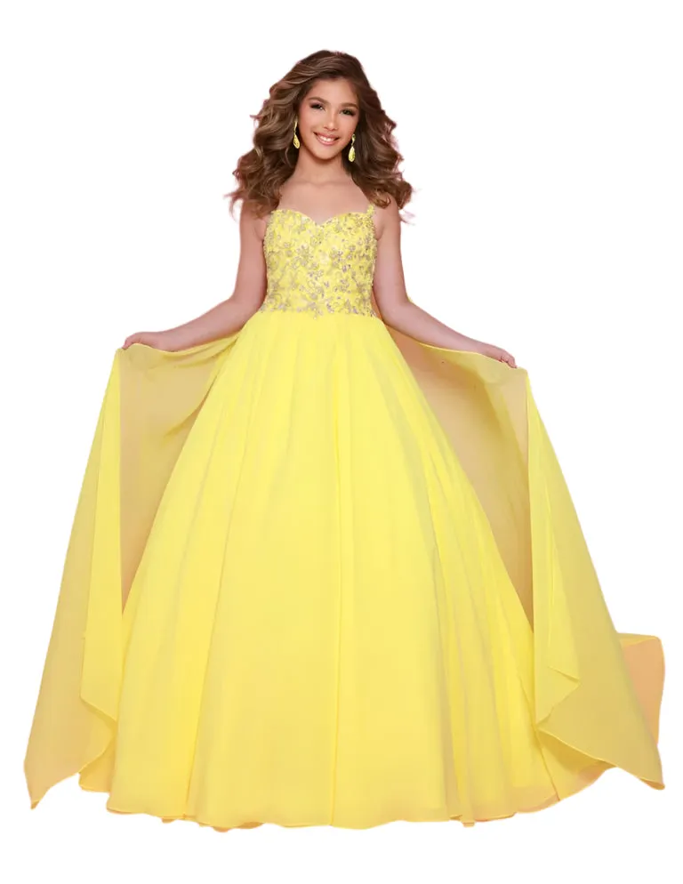 Sugar Kayne C368 Chiffon Cape Girls Pageant Dress Crystal Sequin Bodice Ballgown Teen
