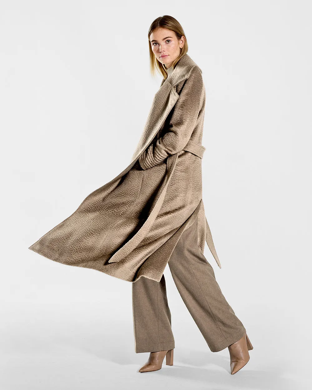 Suri Alpaca Long Notched Collar Wrap Coat