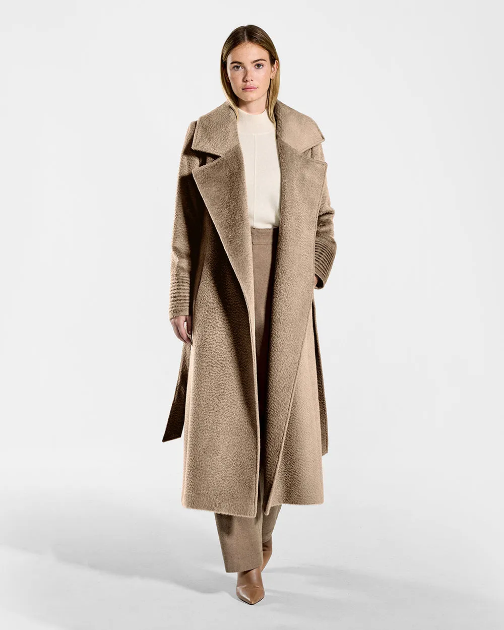 Suri Alpaca Long Notched Collar Wrap Coat