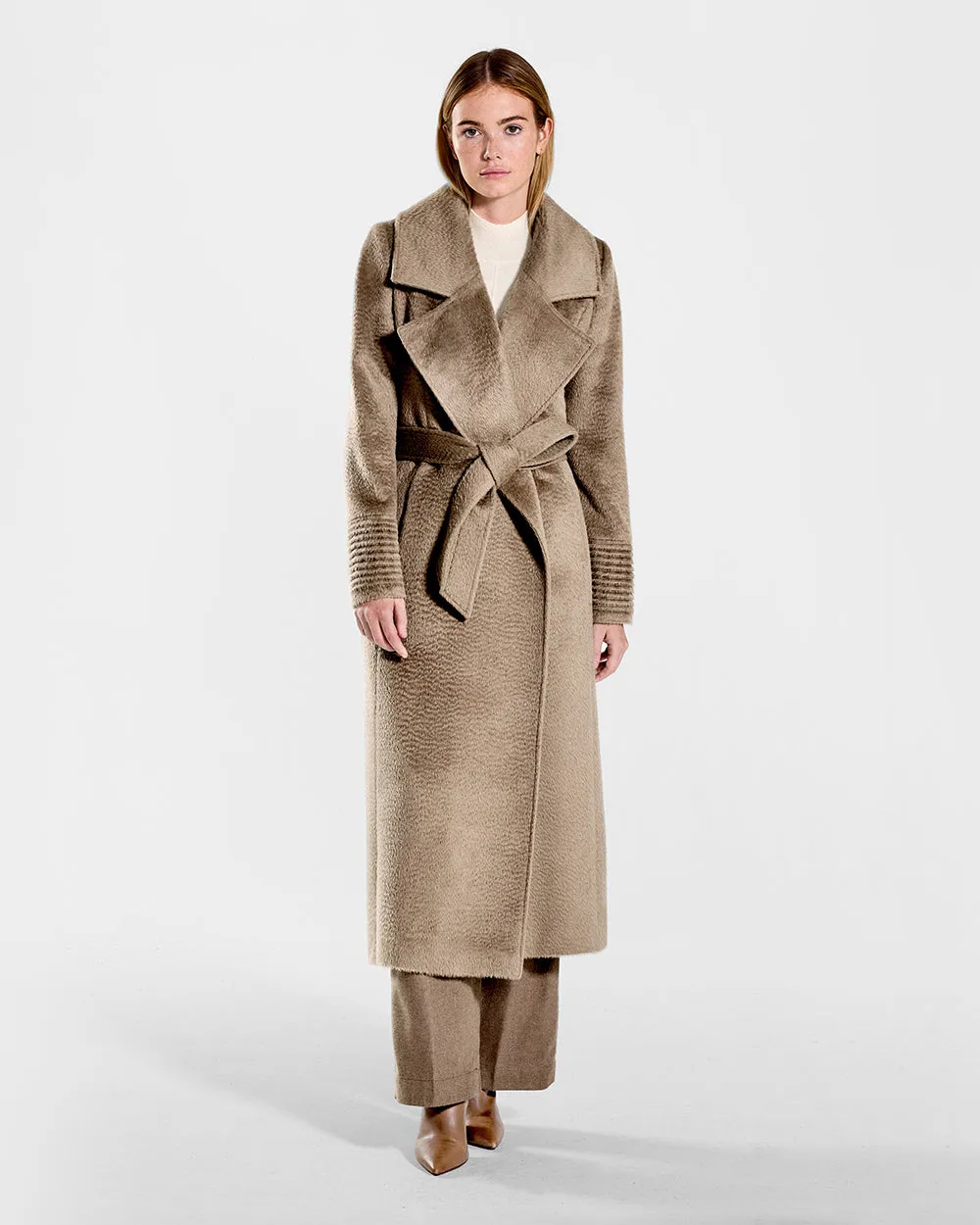 Suri Alpaca Long Notched Collar Wrap Coat