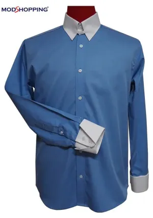 Tab Collar Shirt | Sky Blue Tab Collar Mod Shirt