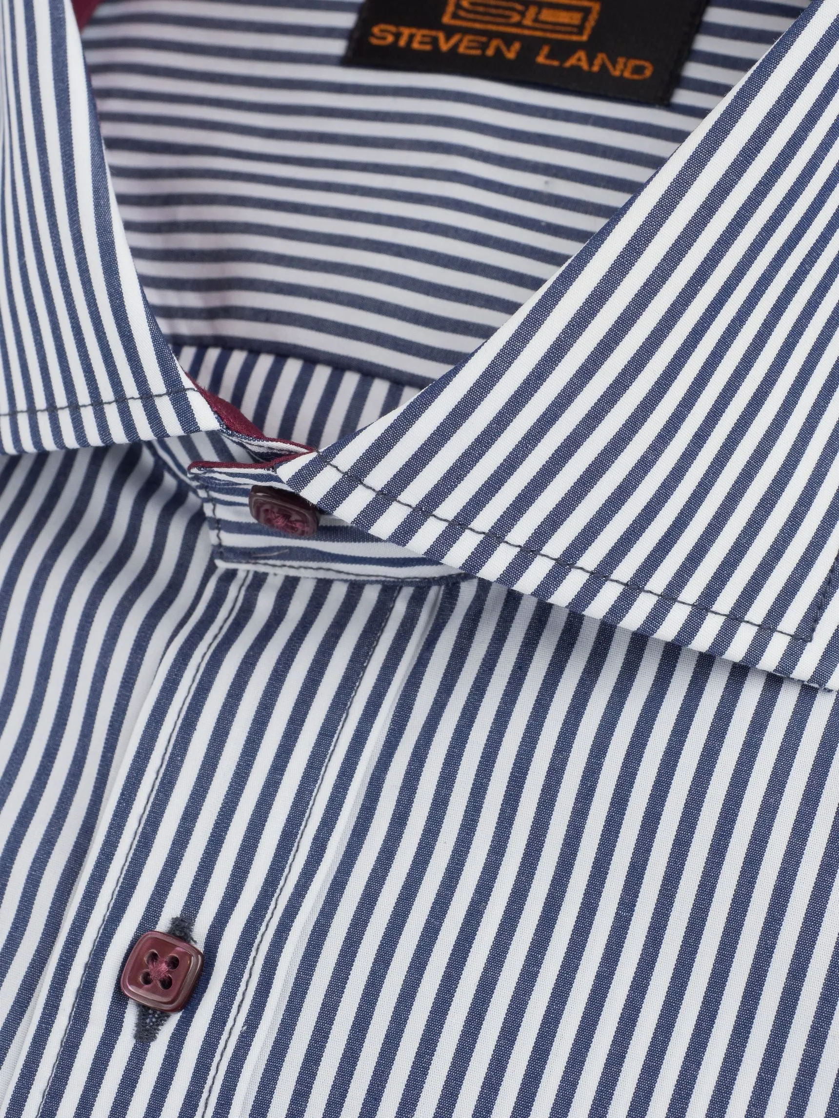 The Earl Striped Dress Shirt | Barrel Cuff & Spread Collar | Navy
