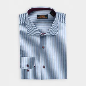 The Earl Striped Dress Shirt | Barrel Cuff & Spread Collar | Navy