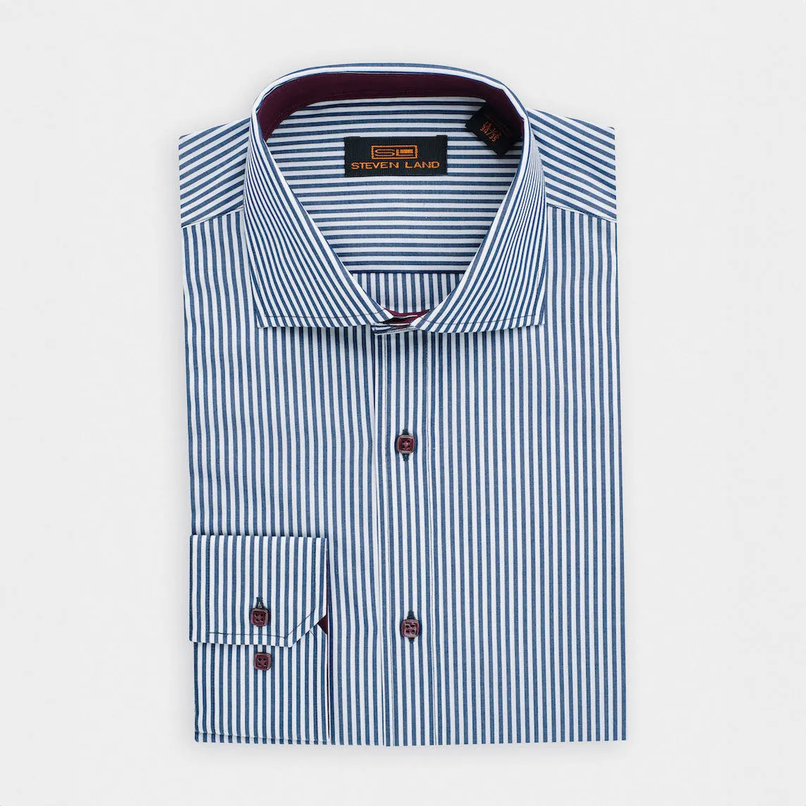 The Earl Striped Dress Shirt | Barrel Cuff & Spread Collar | Navy