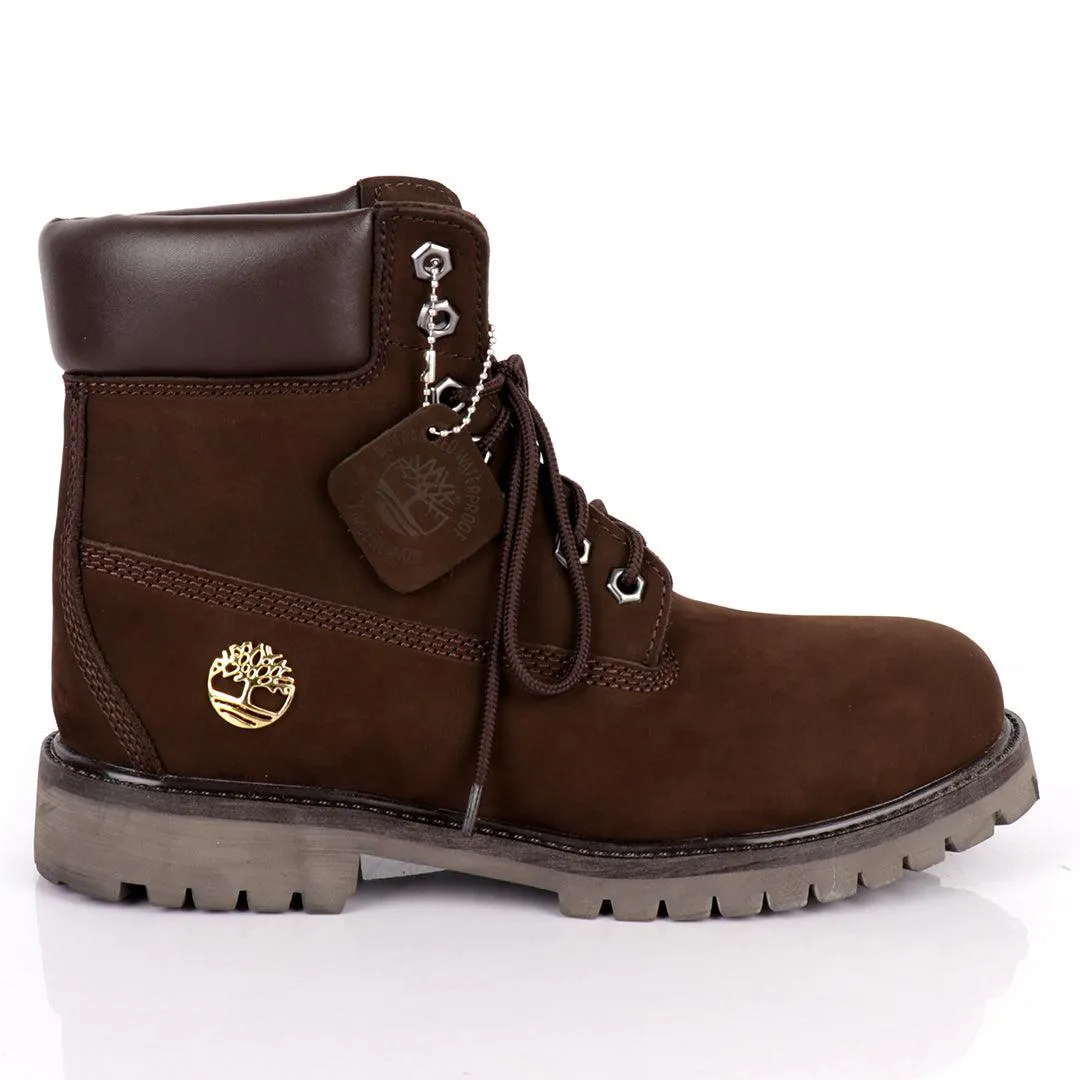 Tim Waterproof Premium Men's Leather Gold Logo Boots 6 Inch - Coffee