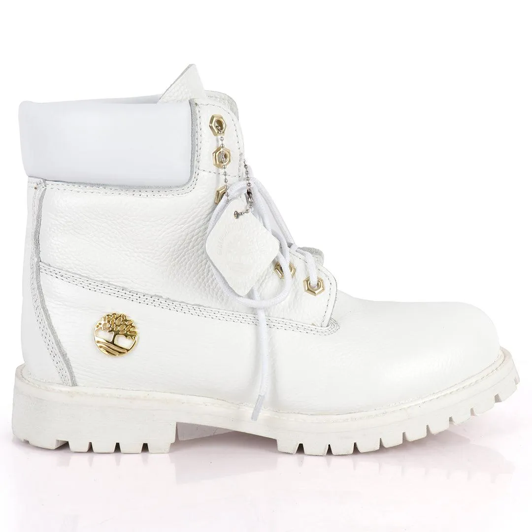 Tim Waterproof Premium Men's Leather Gold Logo Boots 6 Inch - White