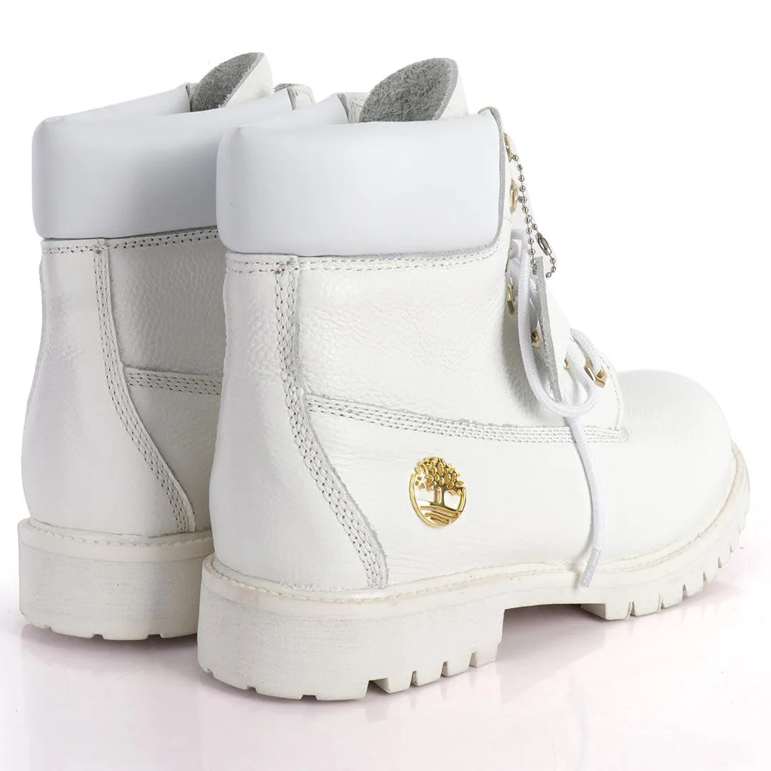 Tim Waterproof Premium Men's Leather Gold Logo Boots 6 Inch - White
