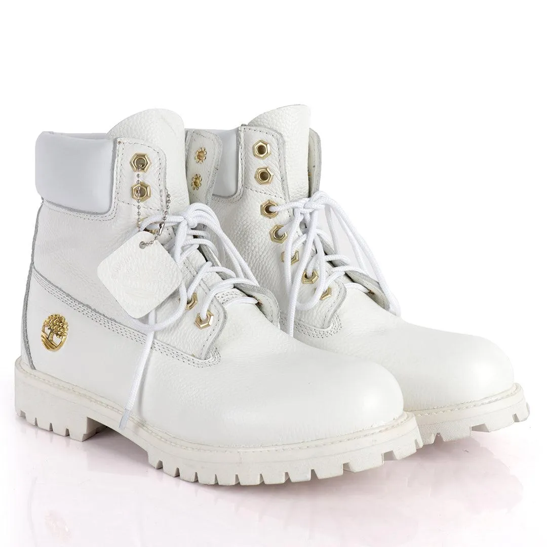 Tim Waterproof Premium Men's Leather Gold Logo Boots 6 Inch - White
