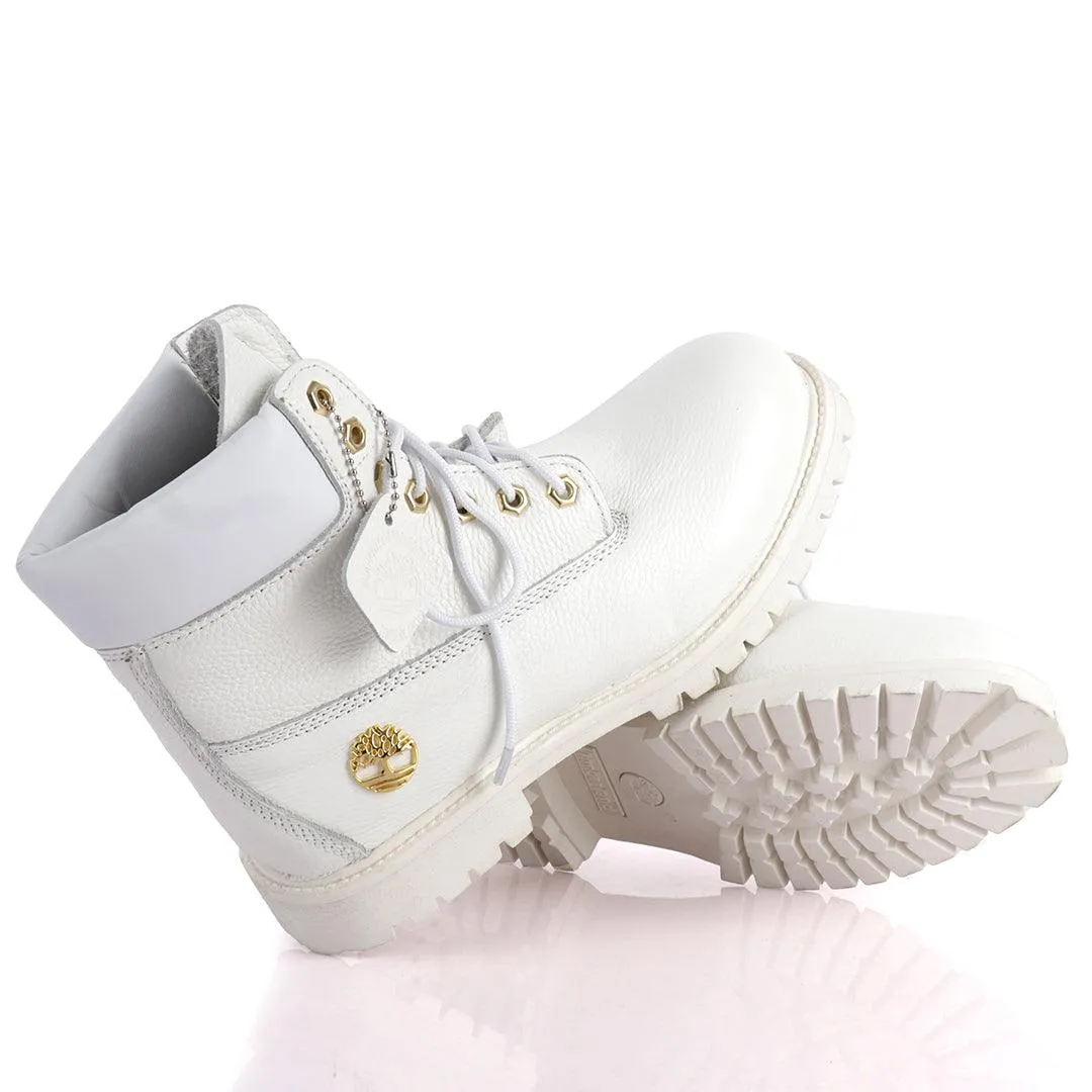 Tim Waterproof Premium Men's Leather Gold Logo Boots 6 Inch - White