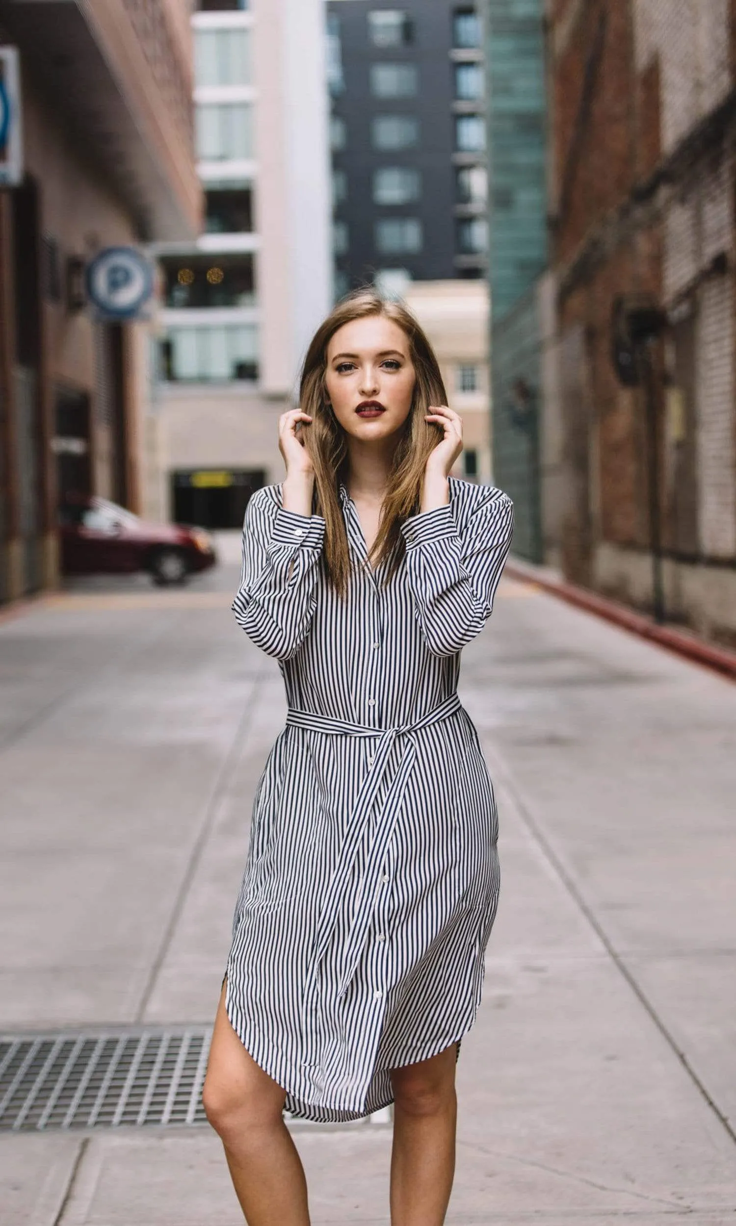 Velvet by Graham & Spencer Sonoma03 Vertical Stripe Shirt Dress