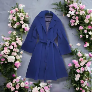 Vintage 60s 'Seigal' Navy Pure New Wool Wrap Trench Coat - Small