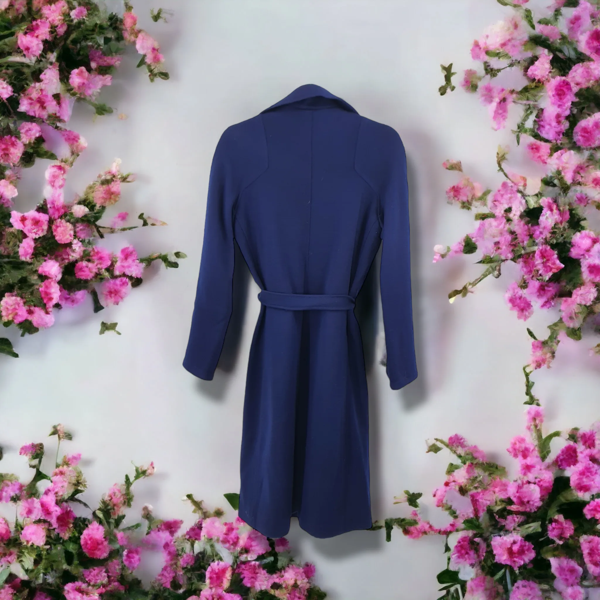 Vintage 60s 'Seigal' Navy Pure New Wool Wrap Trench Coat - Small