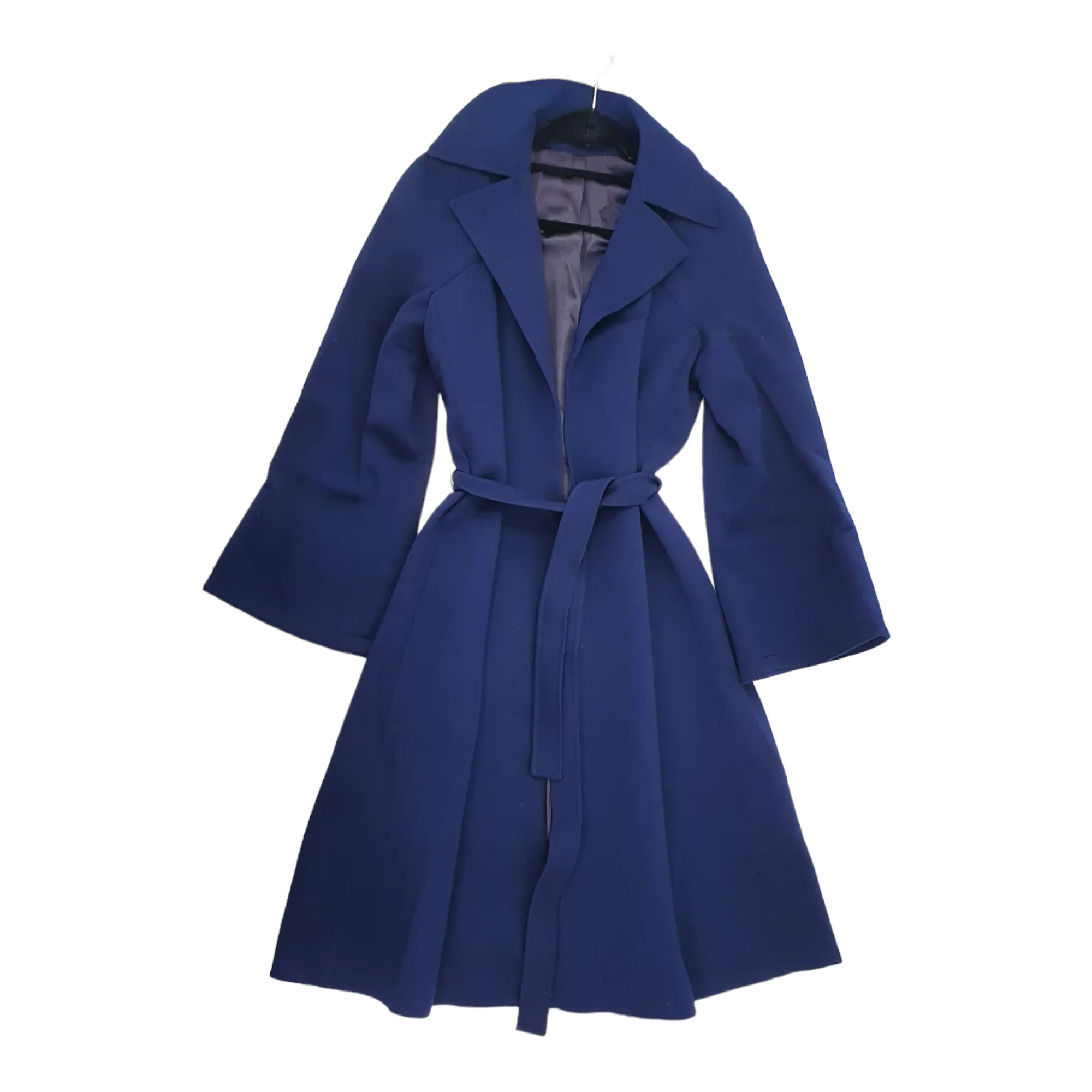 Vintage 60s 'Seigal' Navy Pure New Wool Wrap Trench Coat - Small