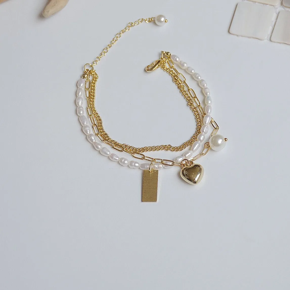Vintage INS Popular 14K Gold Plated Pearl Bracelet