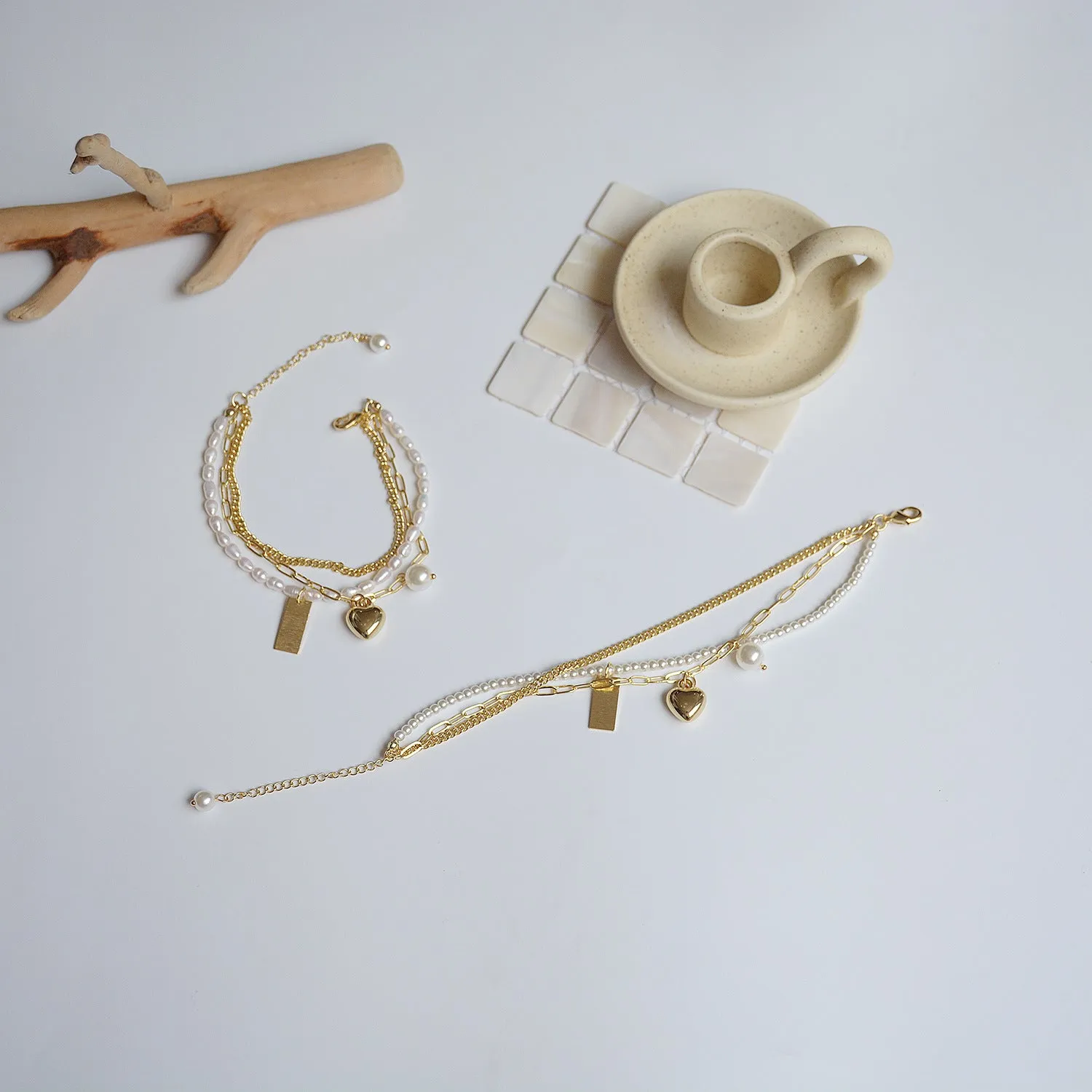 Vintage INS Popular 14K Gold Plated Pearl Bracelet