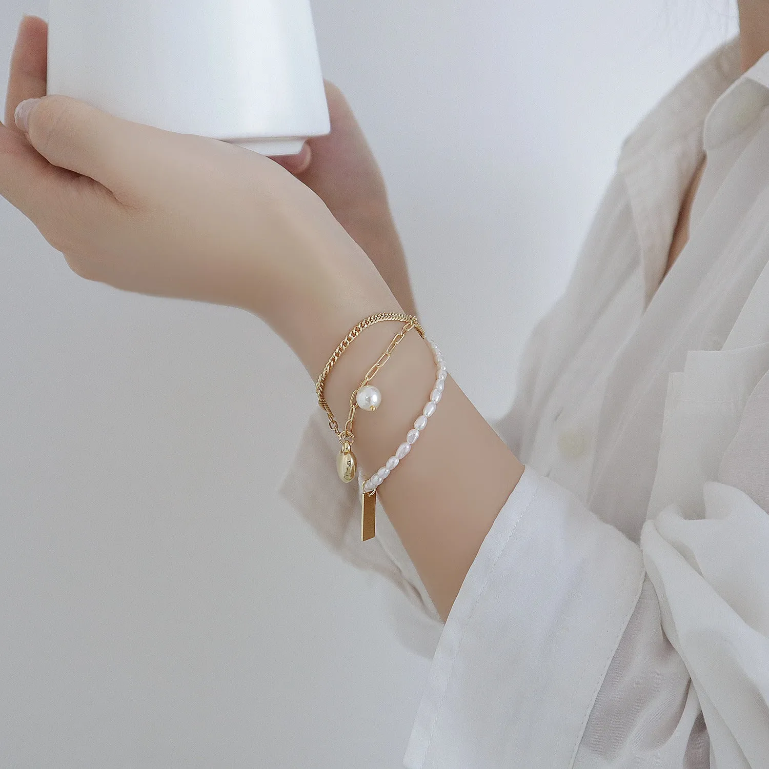 Vintage INS Popular 14K Gold Plated Pearl Bracelet
