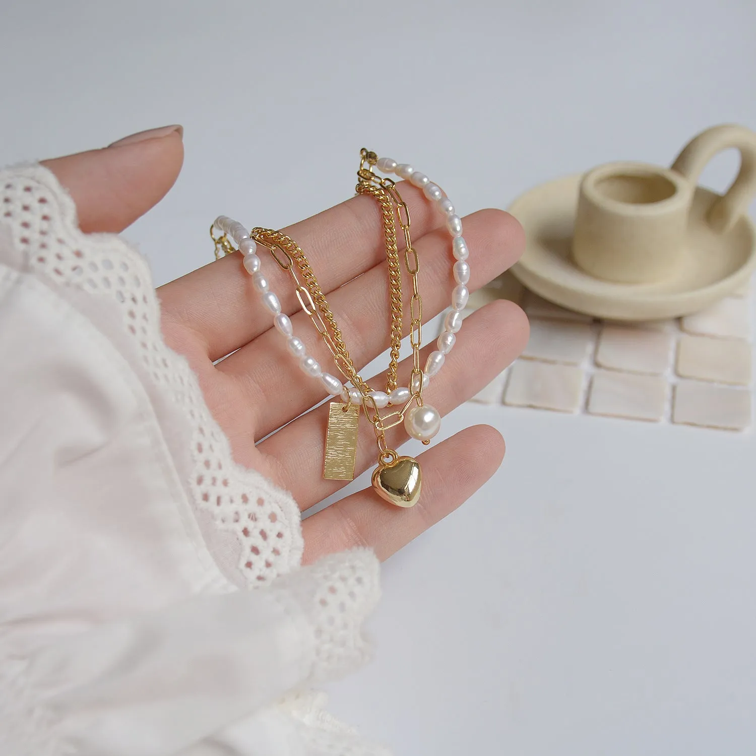 Vintage INS Popular 14K Gold Plated Pearl Bracelet