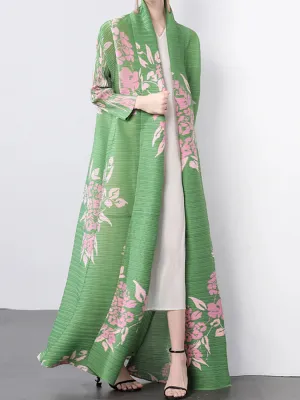 Women's Classy Floral & Leaf Long Pleated Coat