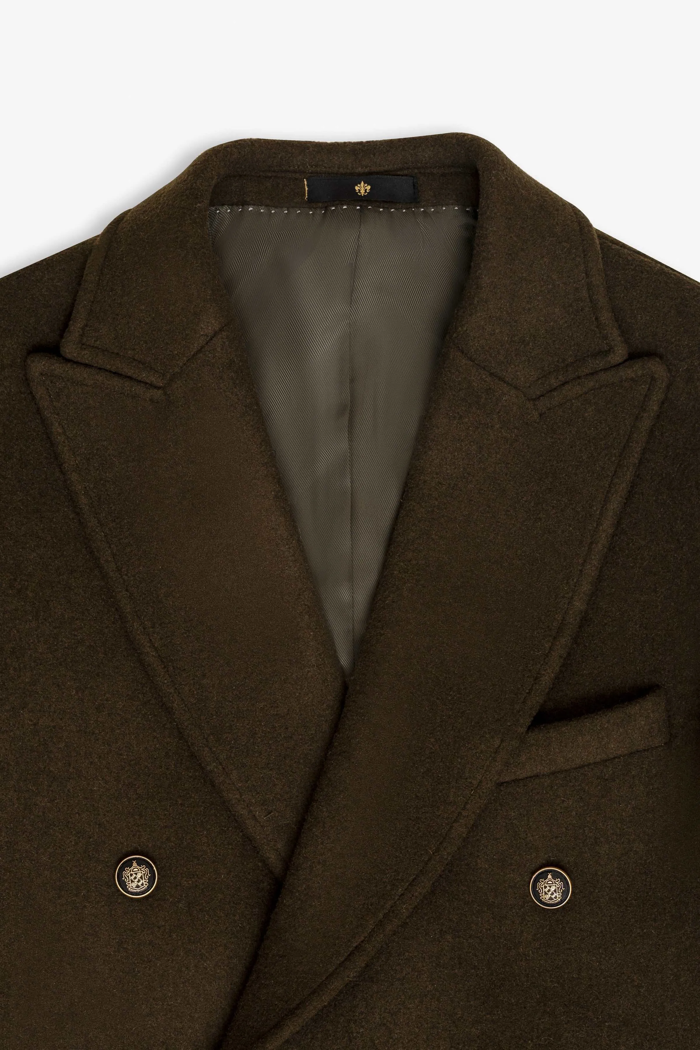 WOOLEN LONG COAT DOUBLE BREASTED OLIVE