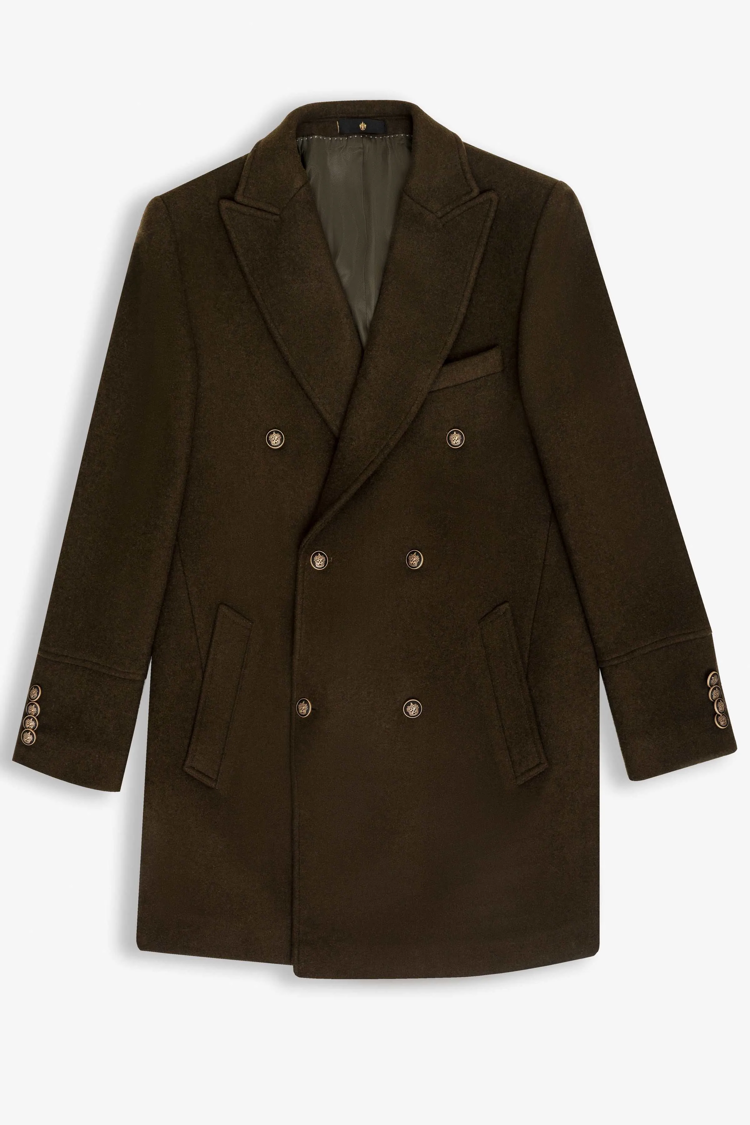 WOOLEN LONG COAT DOUBLE BREASTED OLIVE