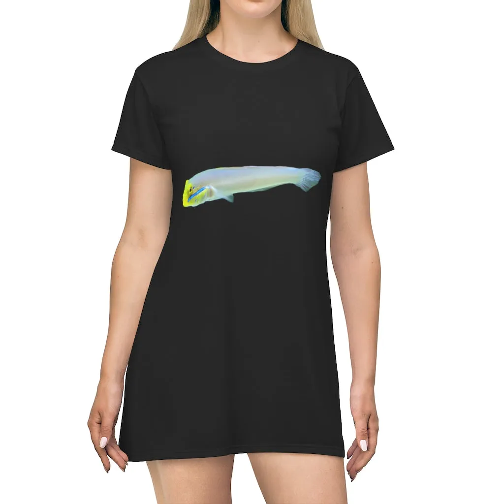 Yellow and White Fish All Over Print T-Shirt Dress